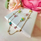 Gold Multicoloured gemstone bead layered necklace.