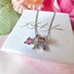 Silver Lilac Pink Cz Heart & Star charm cluster necklace.