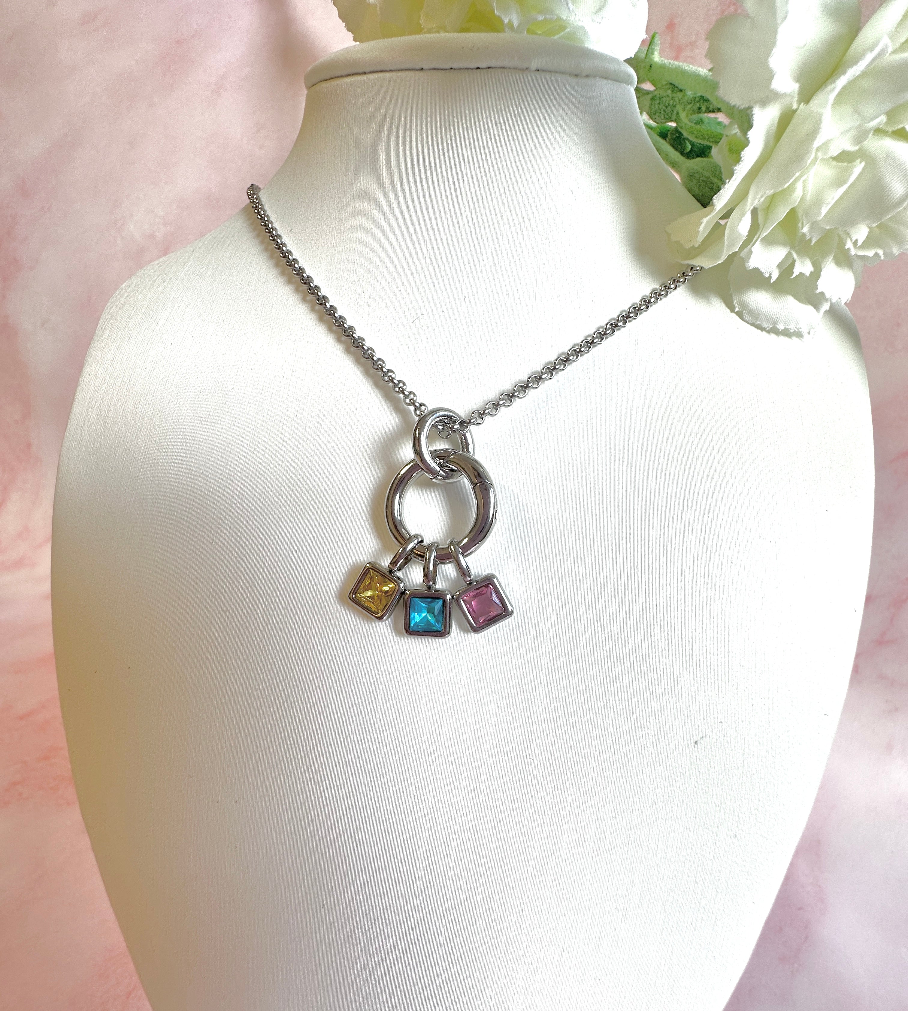 Silver Personalised Birthstone necklace.