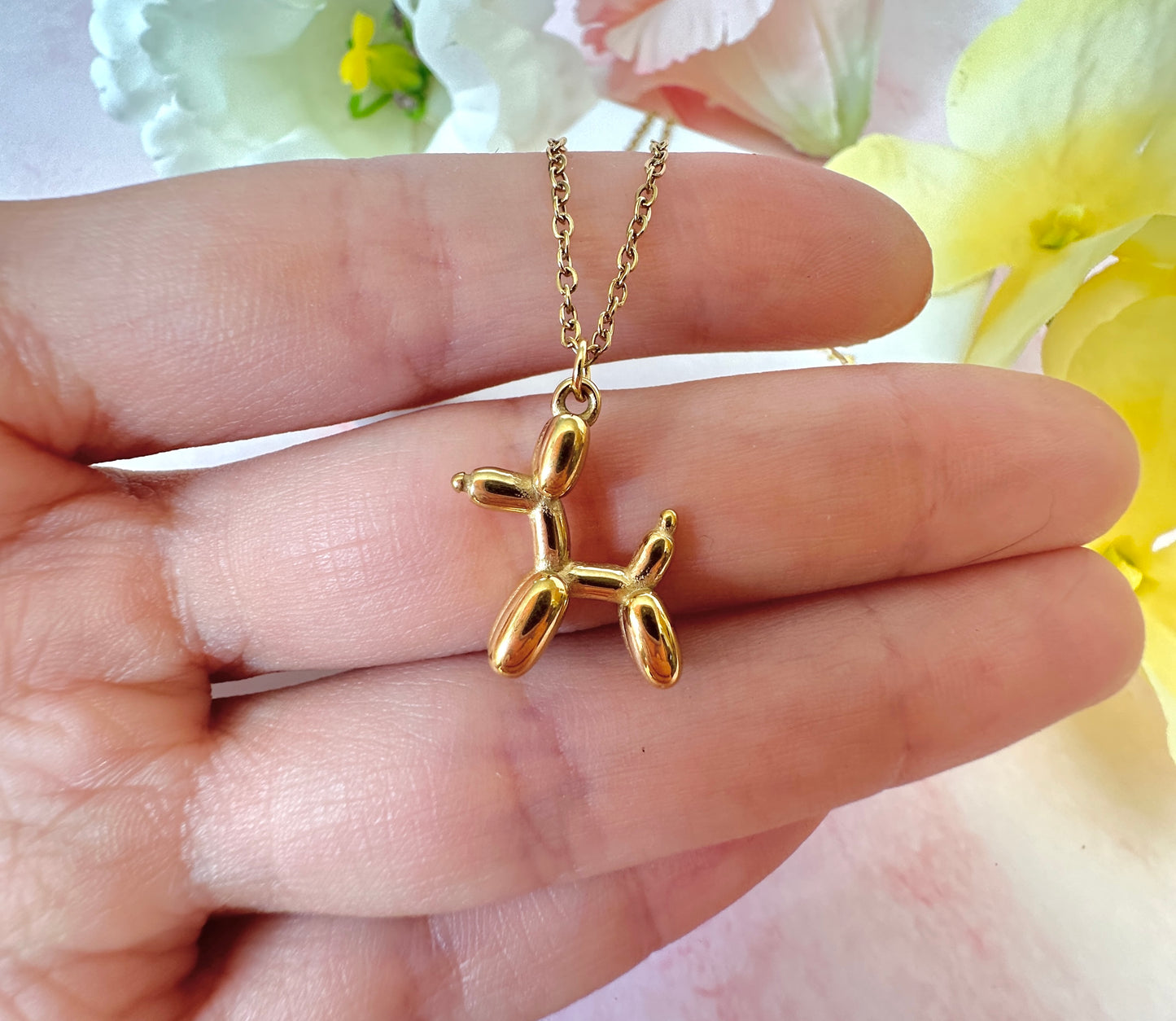 Gold Balloon Dog Necklace.
