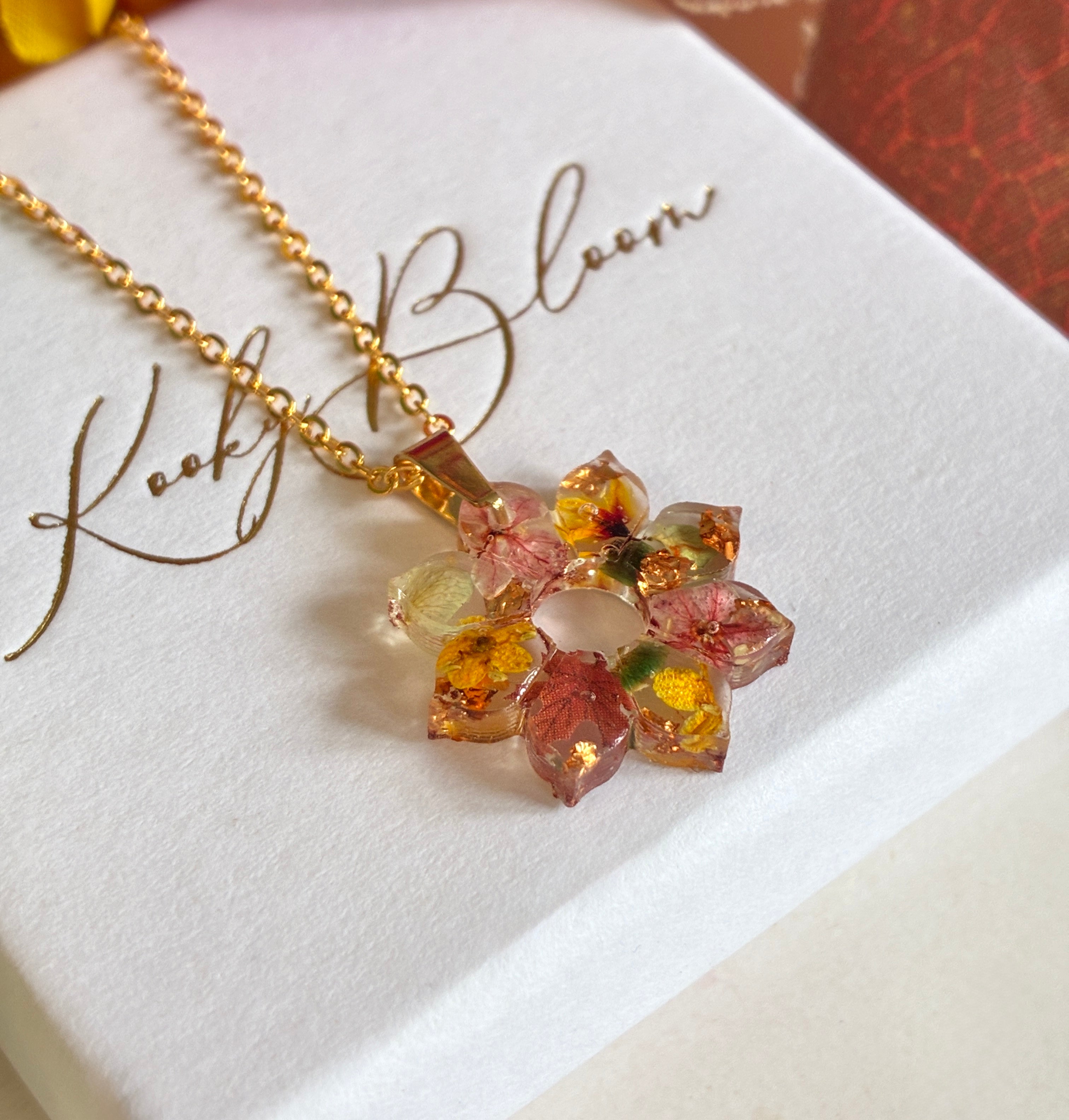 Gold Autumn Sunflower Bloom necklace.
