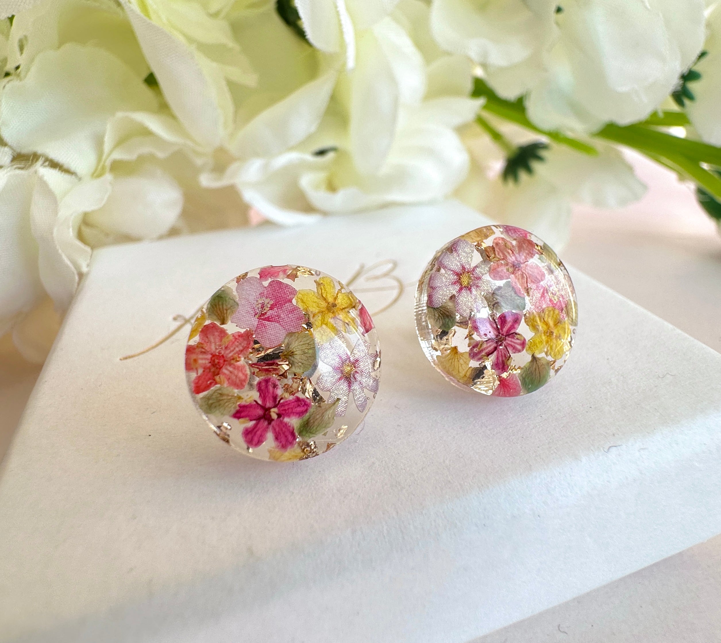 Bloom button floral 925 sterling silver stud earrings