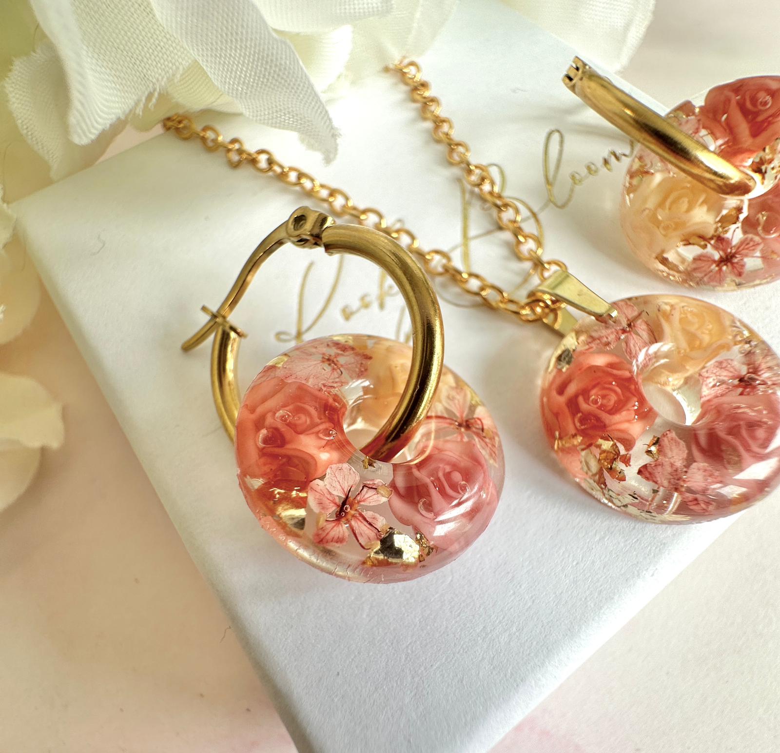 Terracotta rose donut hoop earrings.