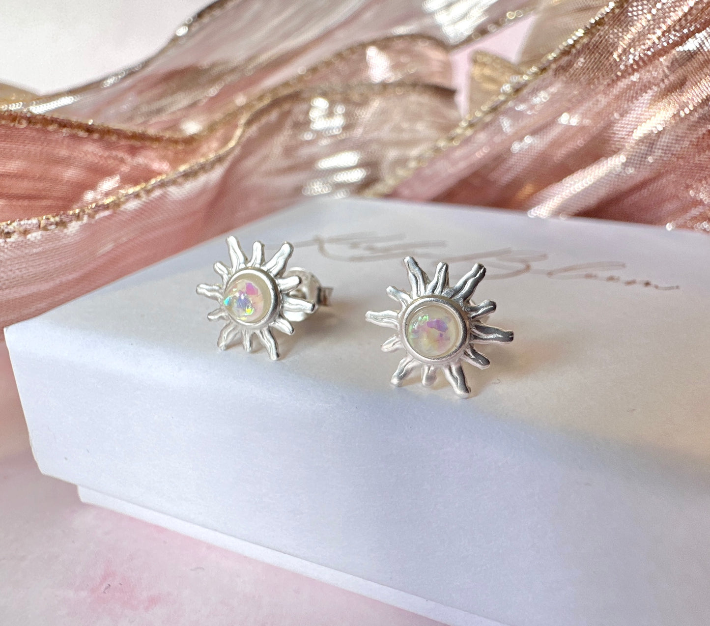 925 Sterling Silver Opal Sun stud earrings