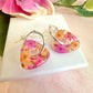 Neon Pink Orange Bloom Triangle Hoop earrings.