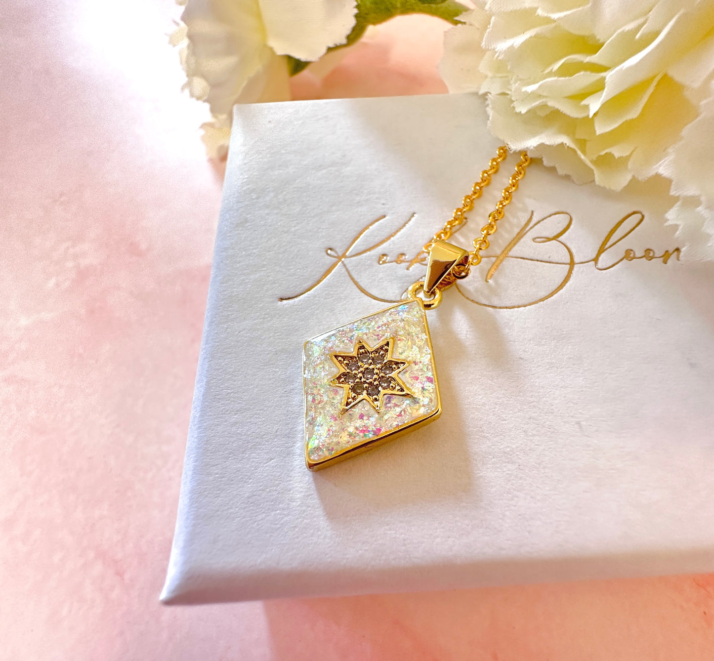 Gold Opal diamond Star Necklace.