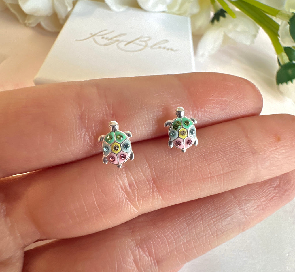 925 sterling silver Pastel Turtle stud earrings.