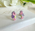 925 sterling silver pastel Seahorse stud earrings.