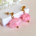 Gold Pink Cloud stud drop earrings.