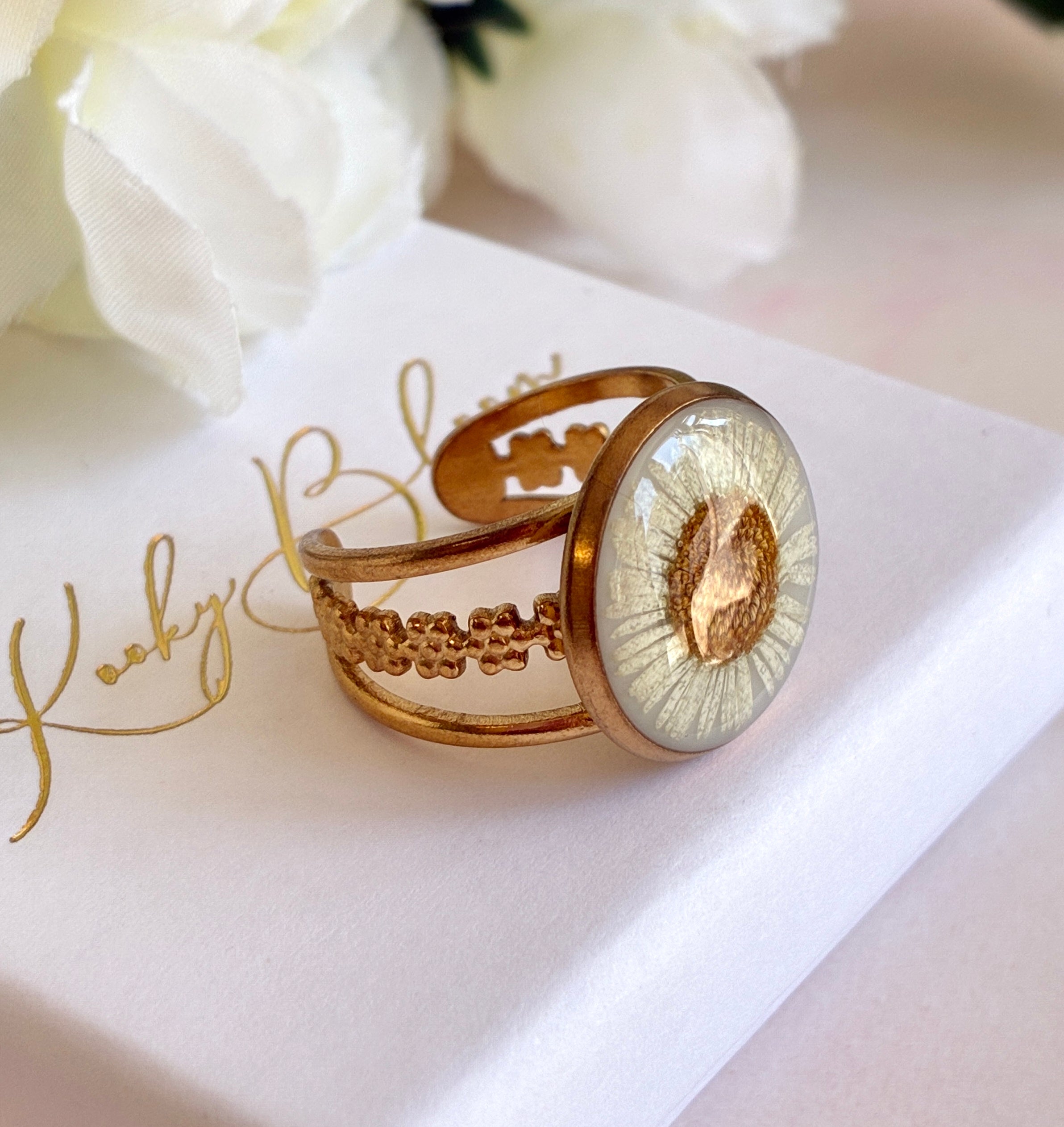 Gold Daisy Bloom cuff ring.
