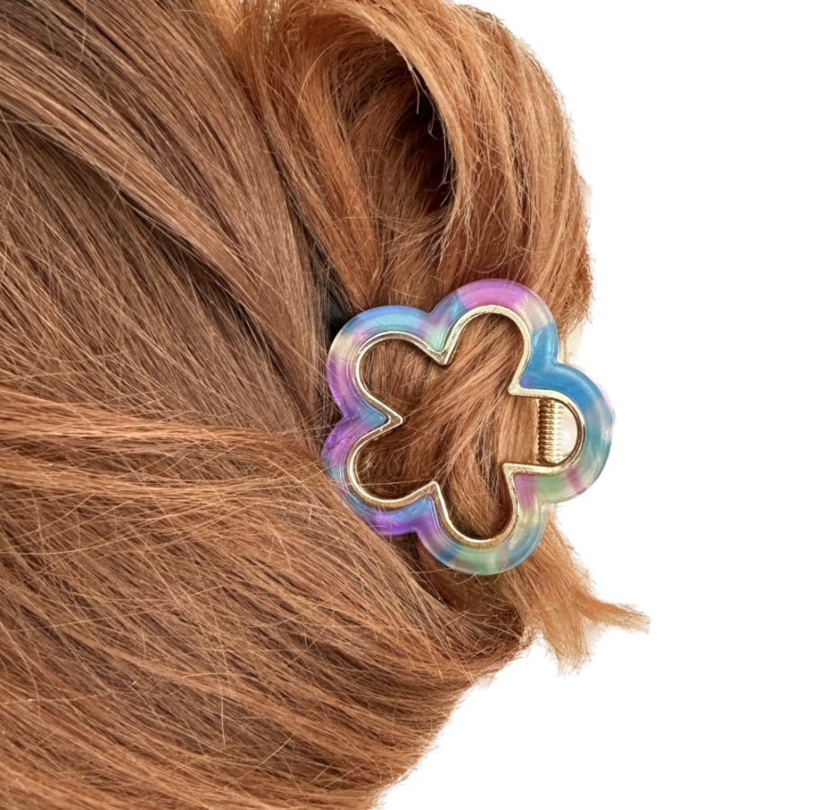Rainbow Flower Gold claw hair clip.