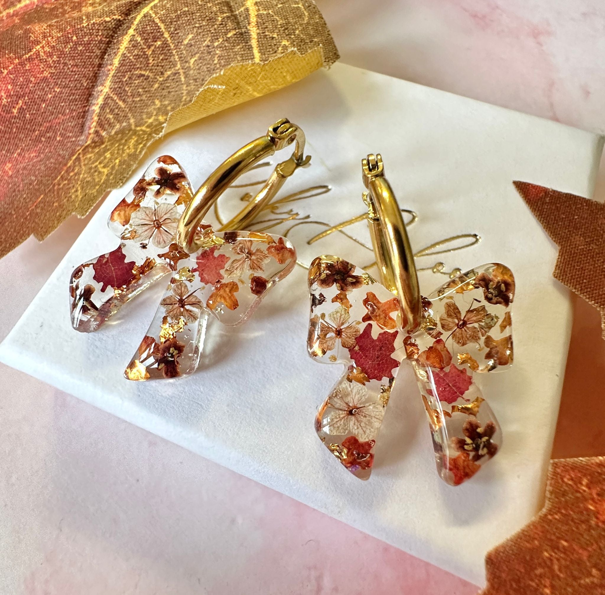 Rustic Ribbon bloom bow earrings.