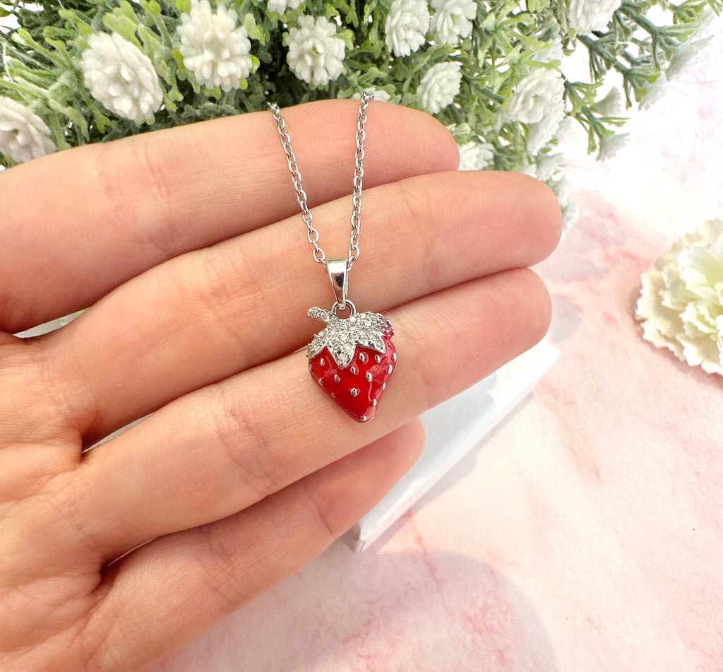 Silver Strawberry necklace.