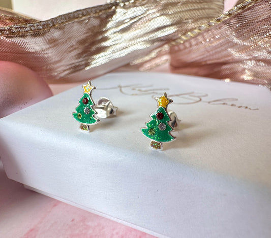 925 sterling silver Christmas tree stud earrings.