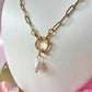 Gold Pearl paperclip chain necklace.