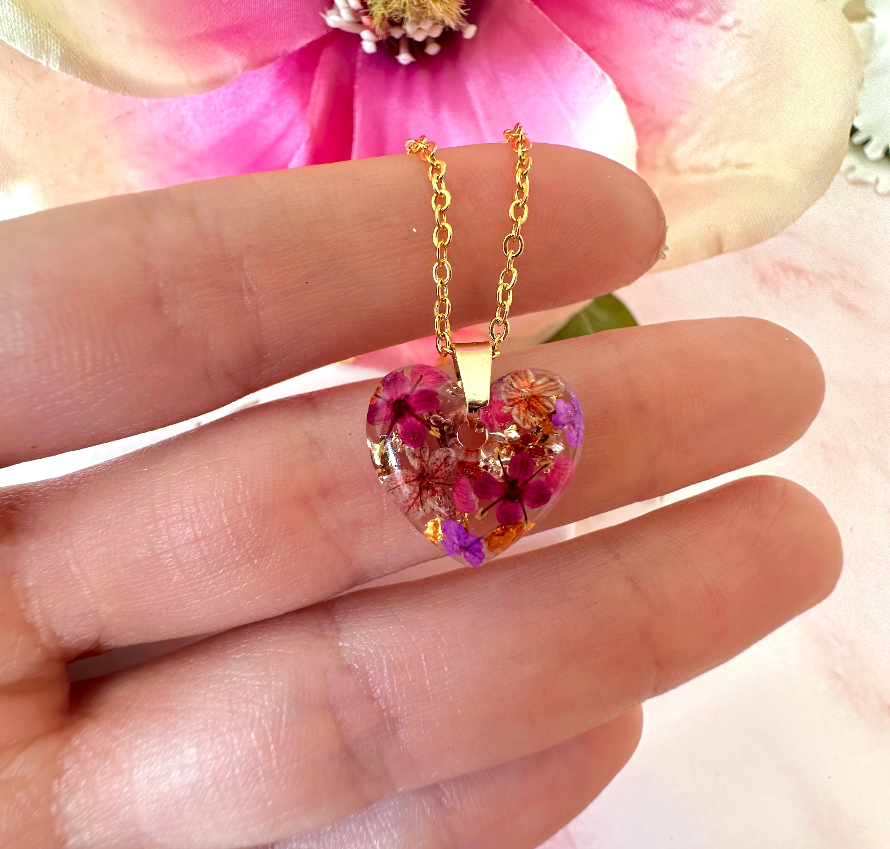Gold Black Forest flower Heart Necklace