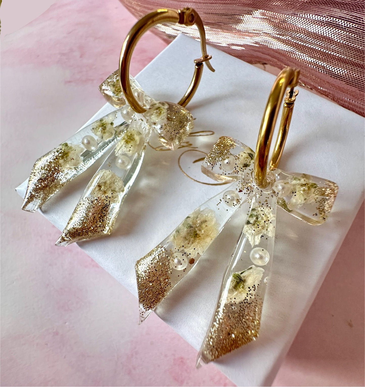 White Gypsophila sparkle Bow earrings