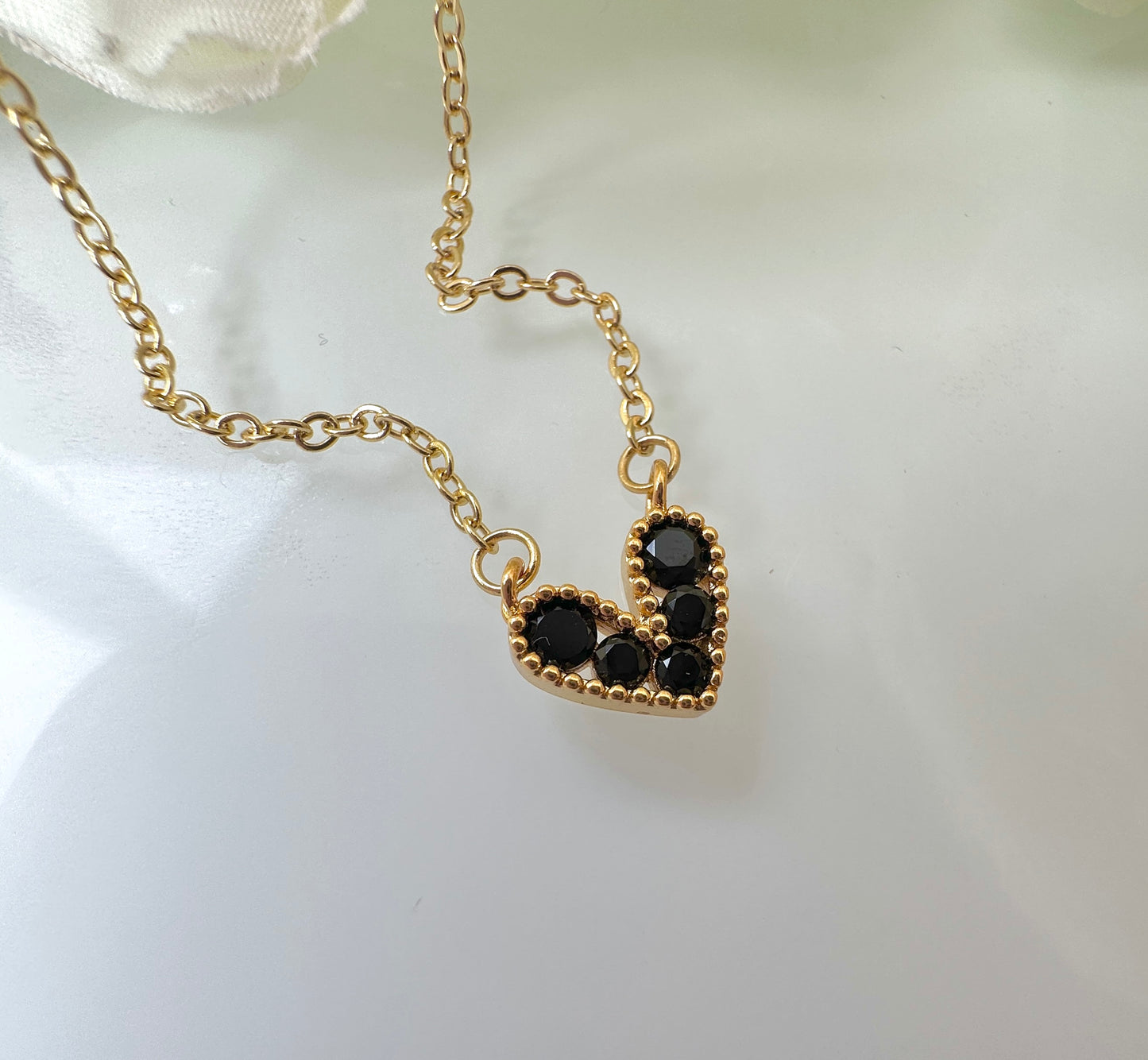 Gold CZ small heart necklace- Colour options available.