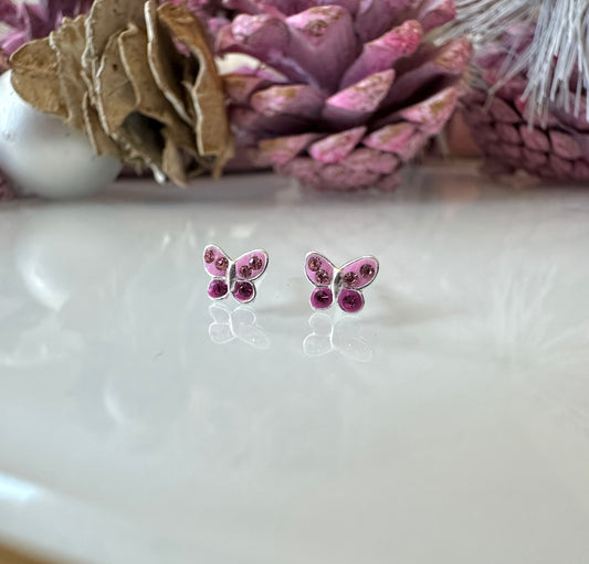 Kooky Kids Pink Diamanté Butterfly sterling silver earrings