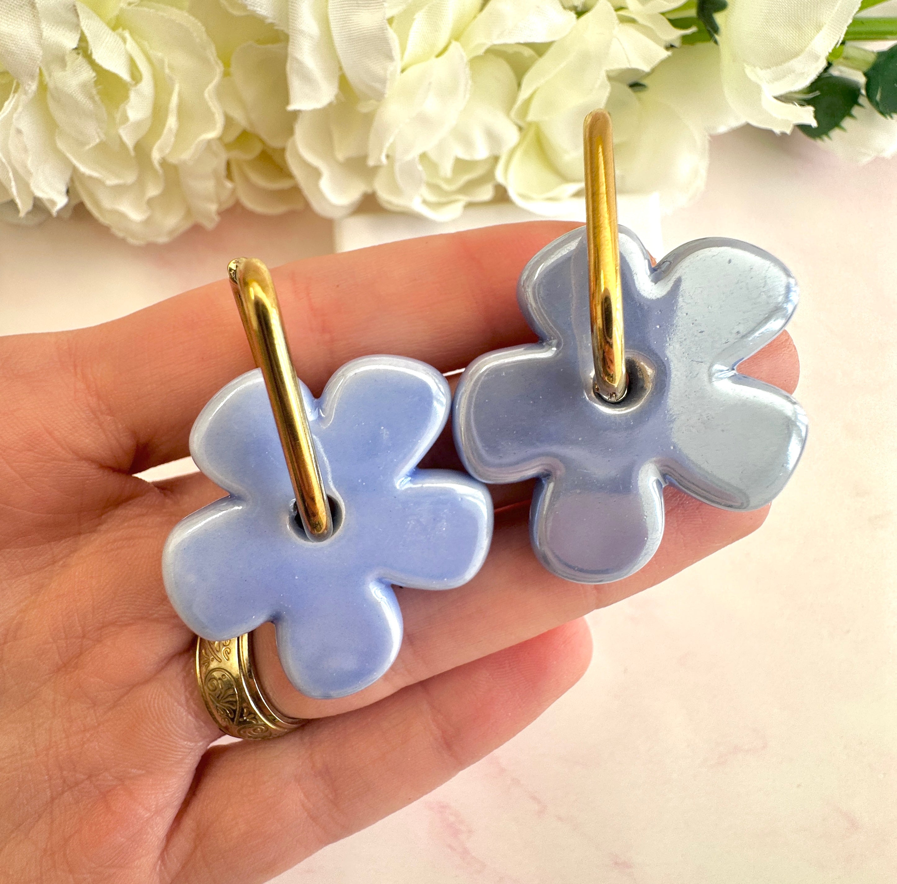 Colourful ceramic Flower earrings.