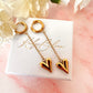 Gold Drop chain Heart huggie hoop earrings.