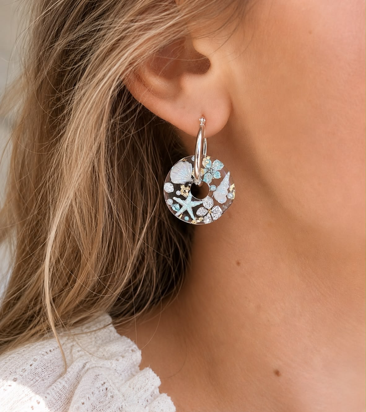 Seaside bloom irregular donut earrings.