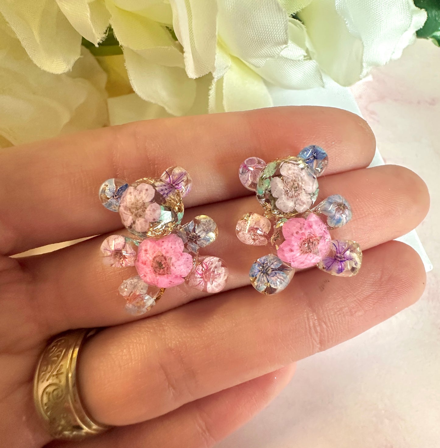 Bloom Teddy Bear 925 sterling silver stud earrings