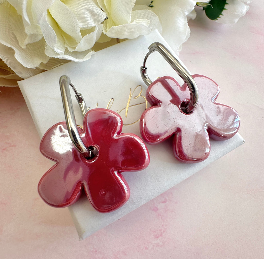 Colourful ceramic Flower earrings.
