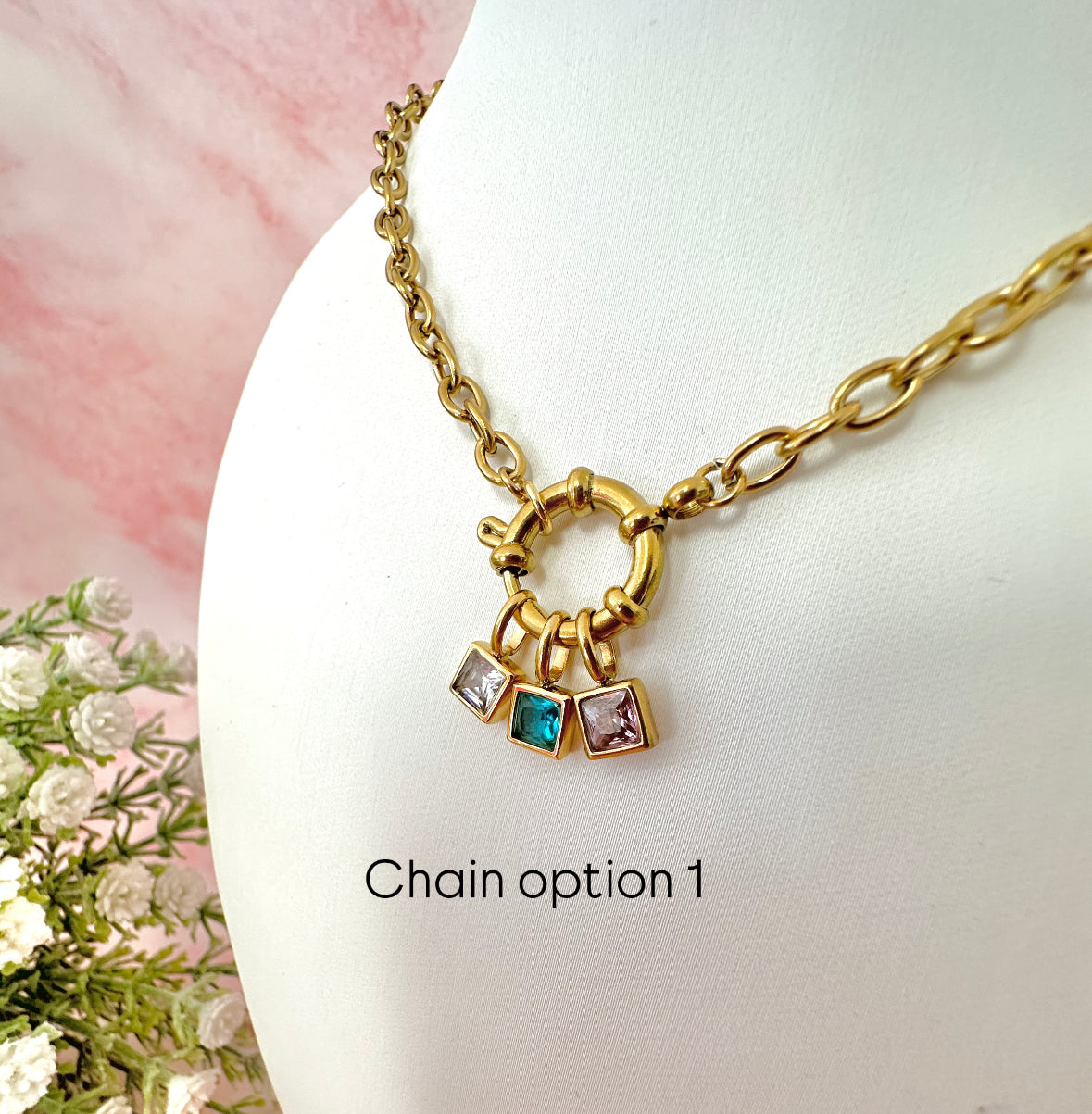 Gold Personalised Birthstone necklace.