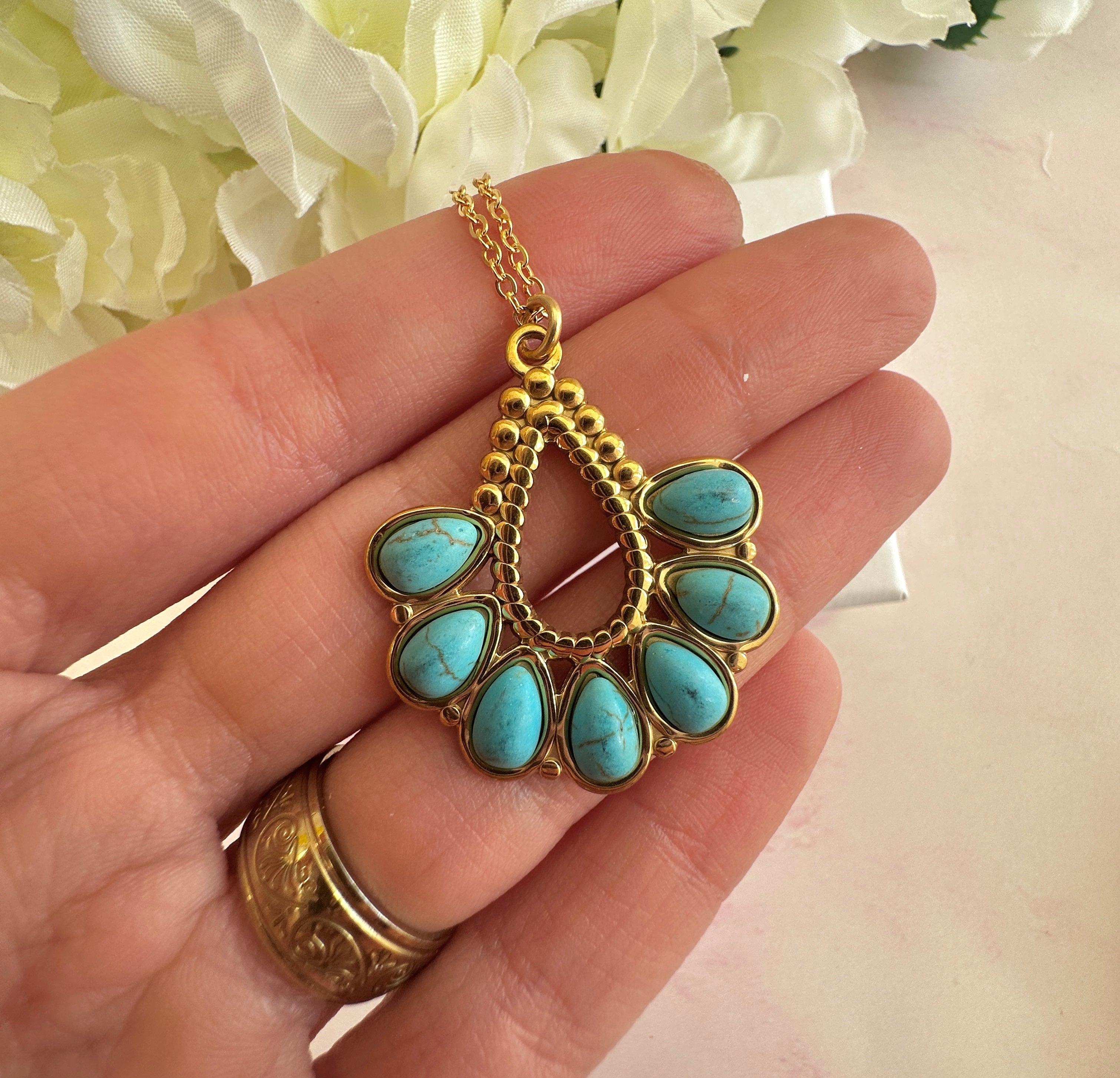 Gold Turquoise Boho necklace.