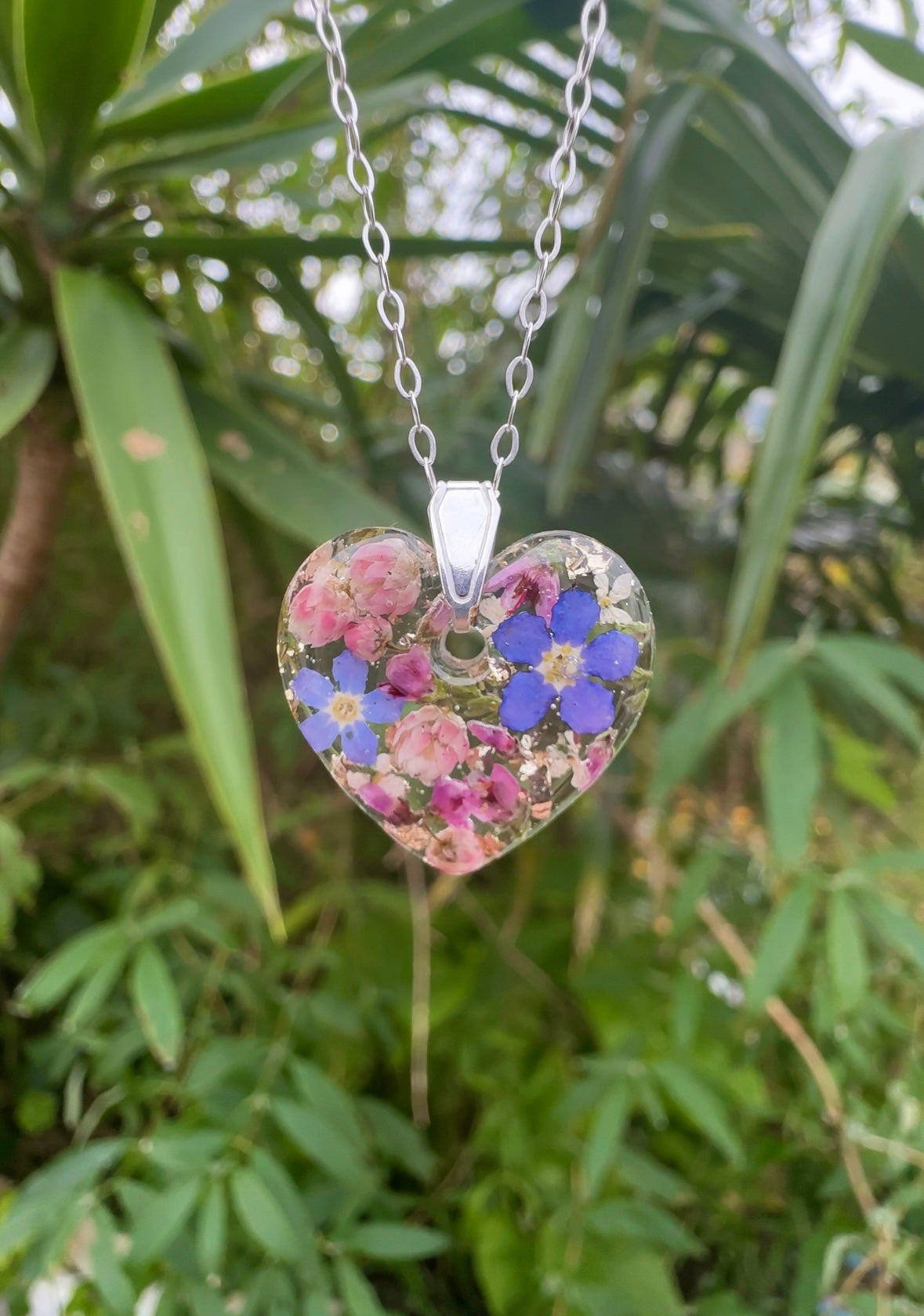 Forget me not Garden Heart Silver necklace.