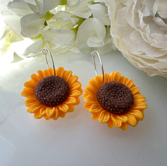 Sunflower 925 sterling hoop earrings.