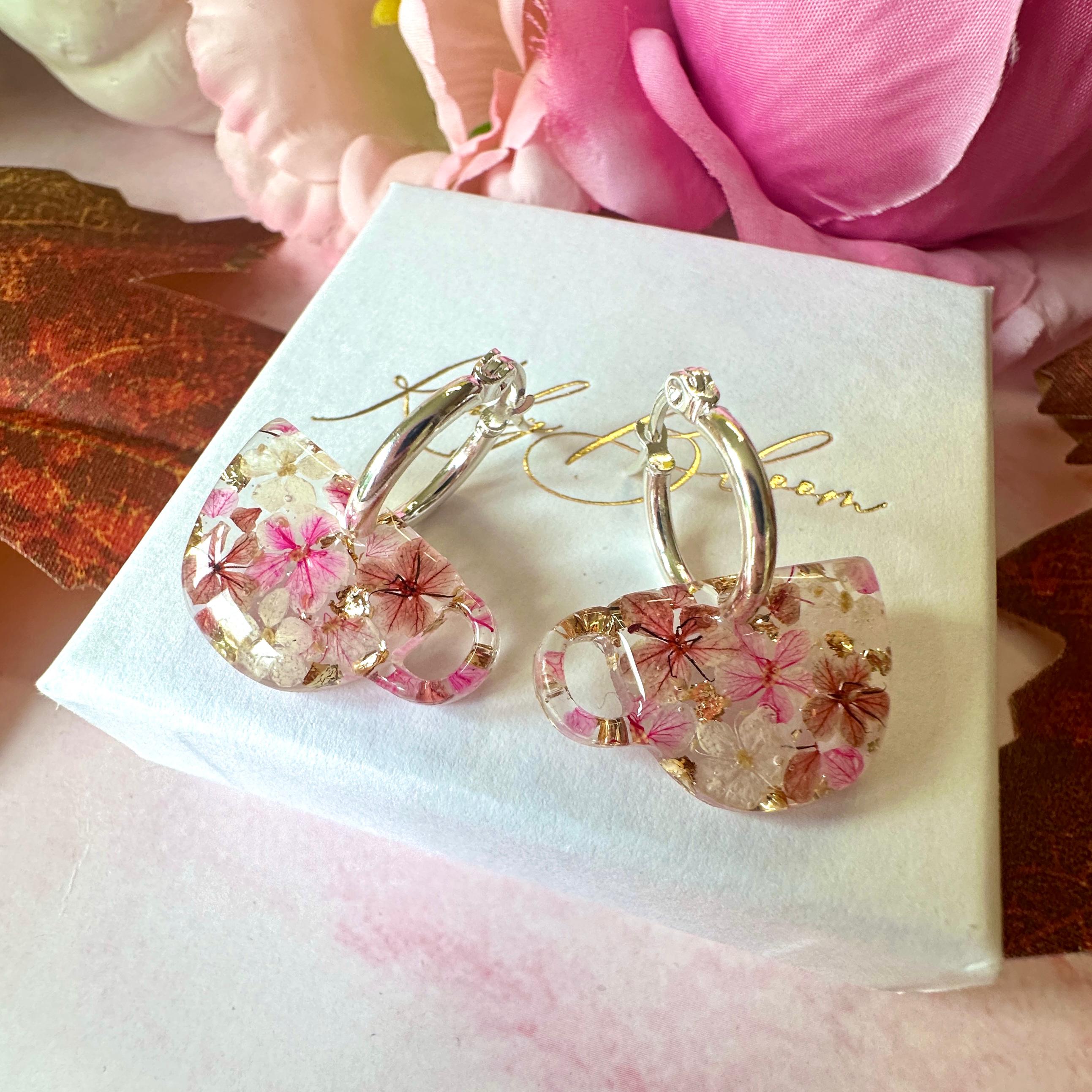 Autumn Brew Bloom flower teacup earrings.