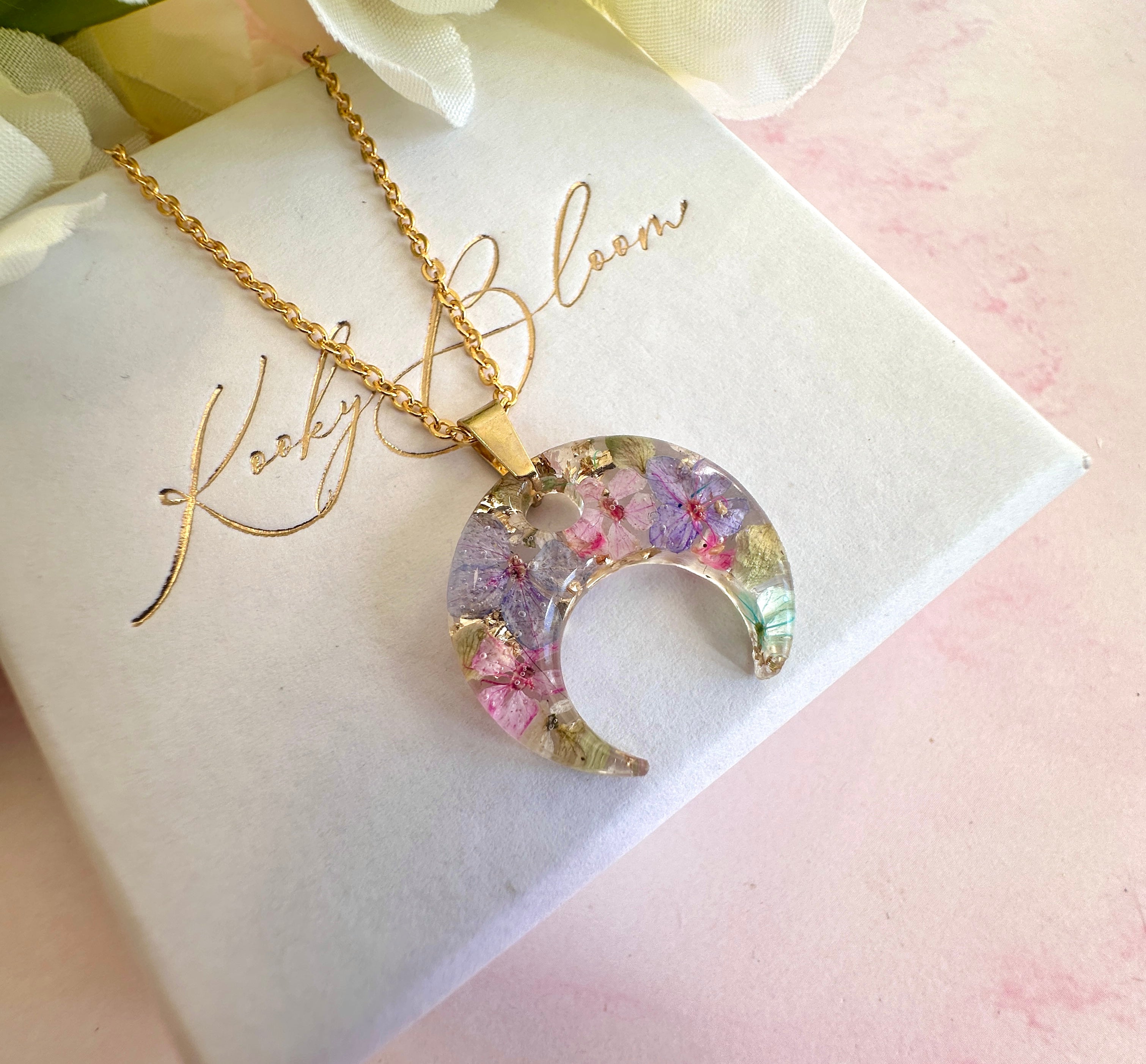 * Limited edition * Gold Floral crescent necklace.
