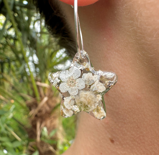 White Bloom Star Sterling silver Hoop earrings.