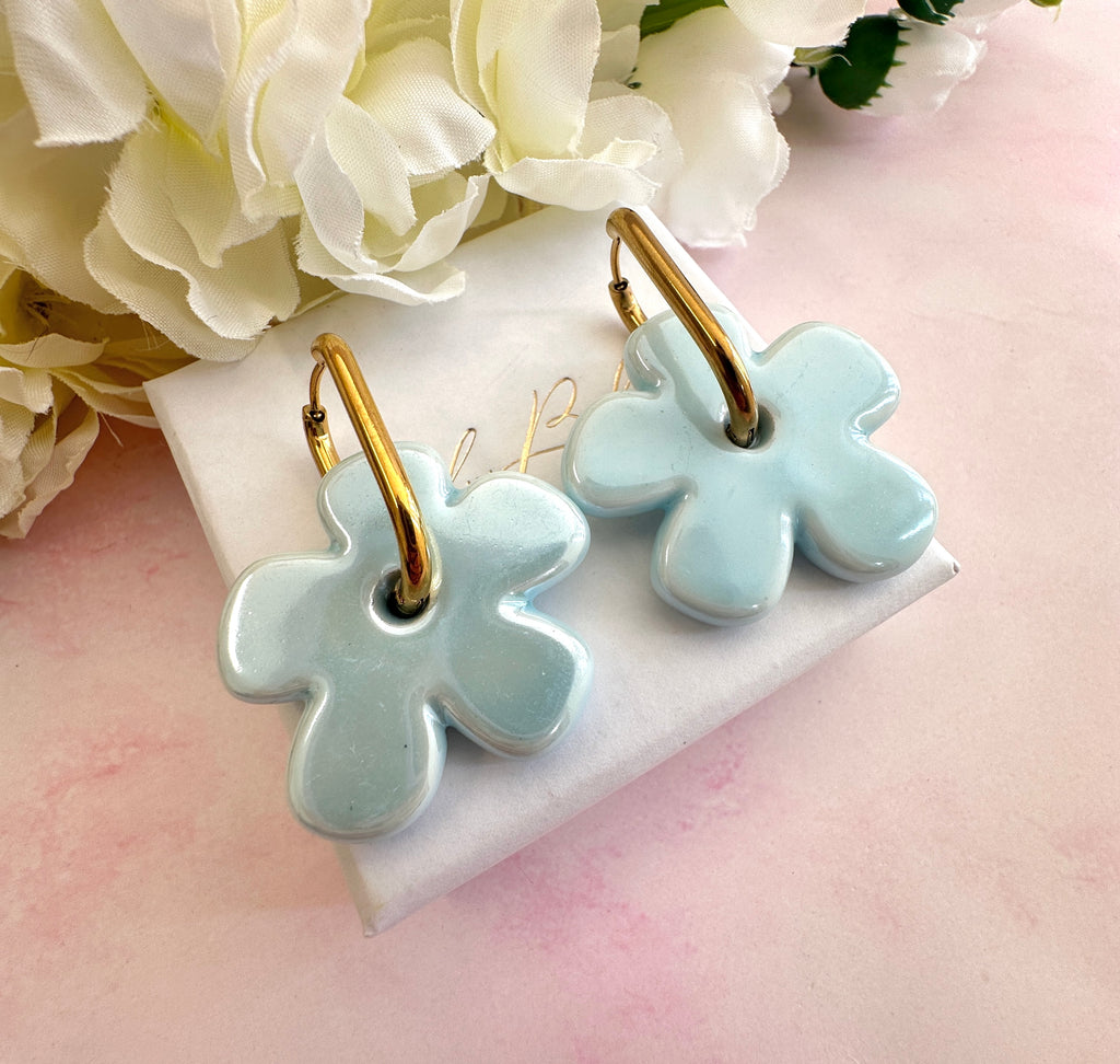 Colourful ceramic Flower earrings.