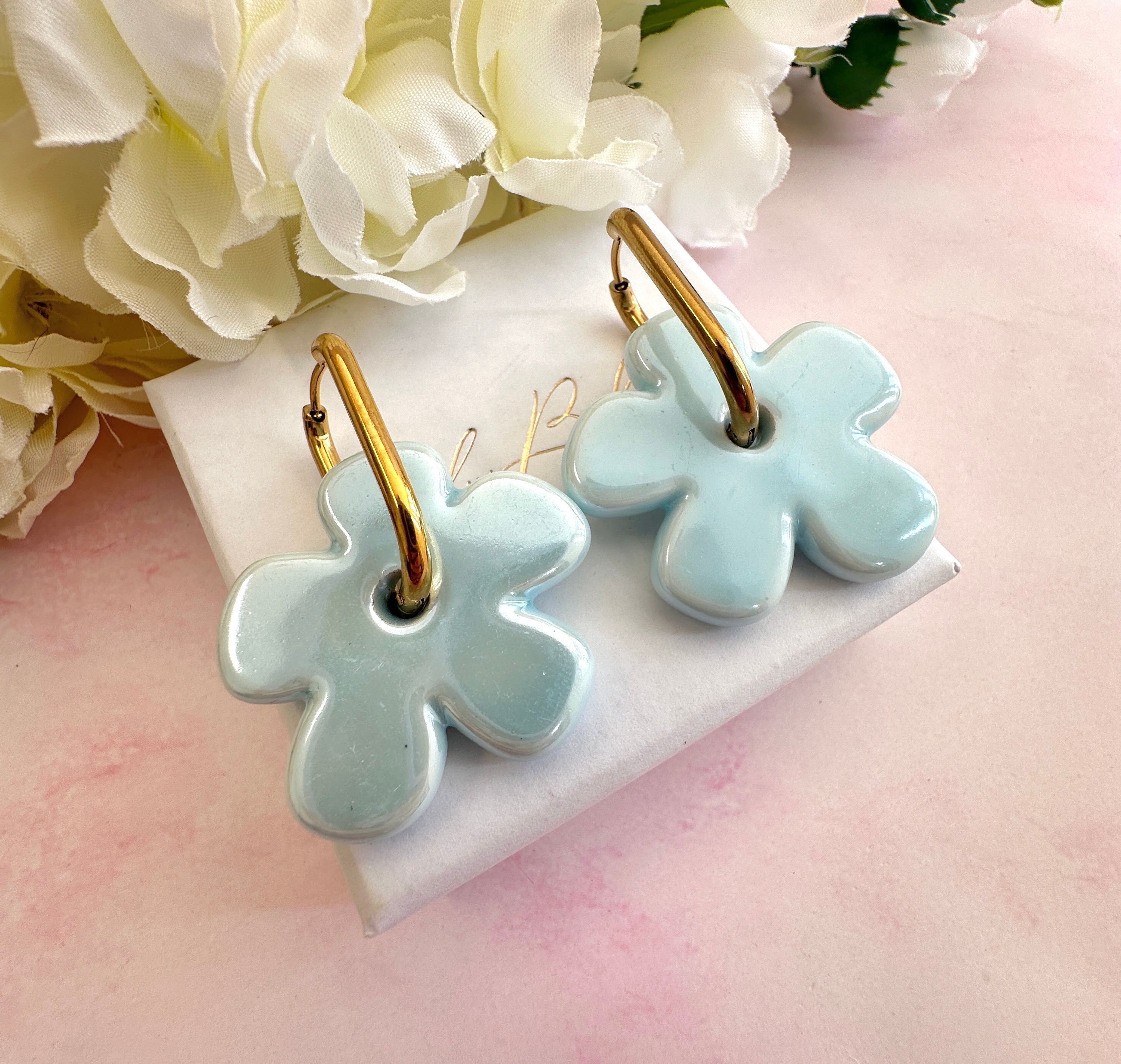 Colourful ceramic Flower earrings.