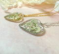 Silver Gypsophila flower Heart necklace.