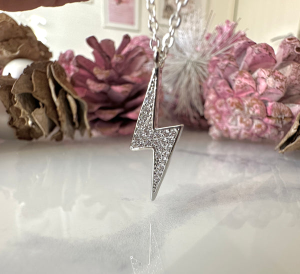 Silver CZ Lightning bolt necklace.