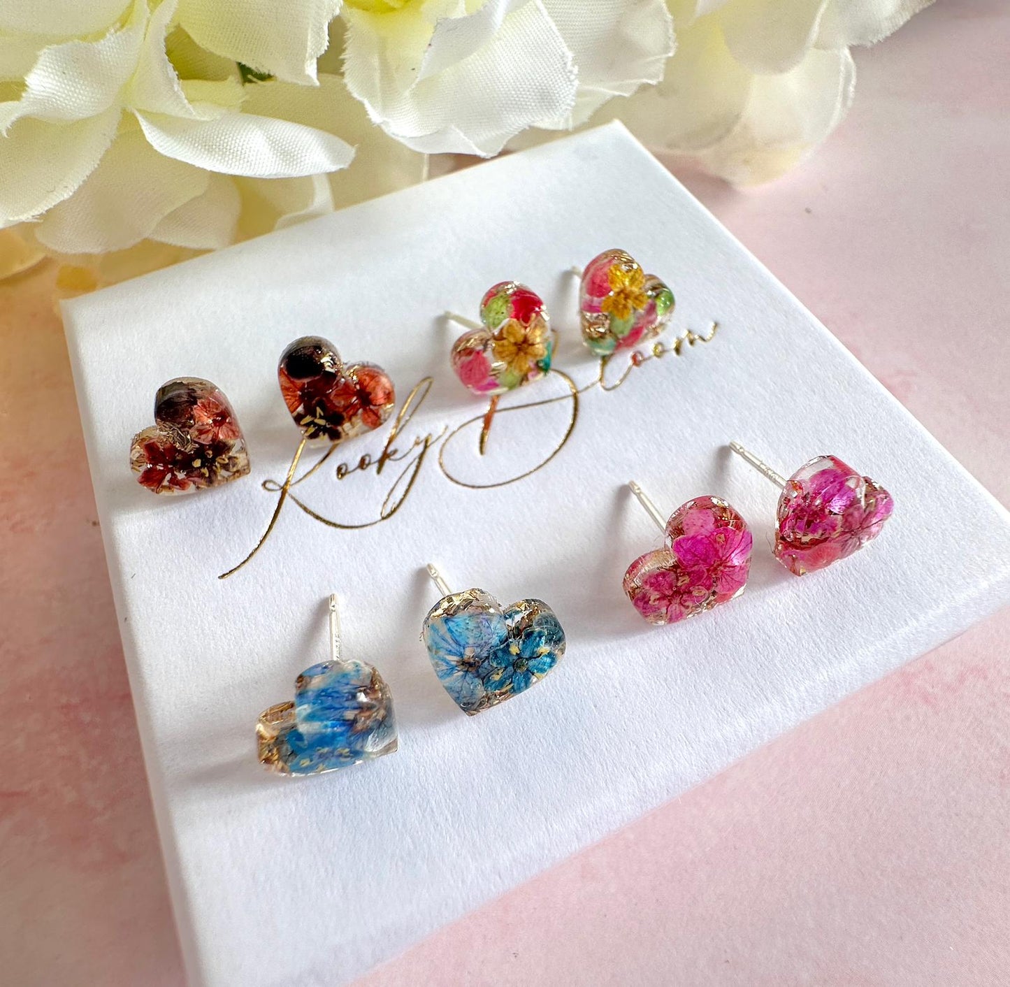 Teeny Bloom heart 925 sterling silver stud earrings.