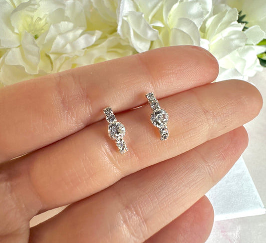 925 sterling silver CZ Curved half hoop stud earrings.