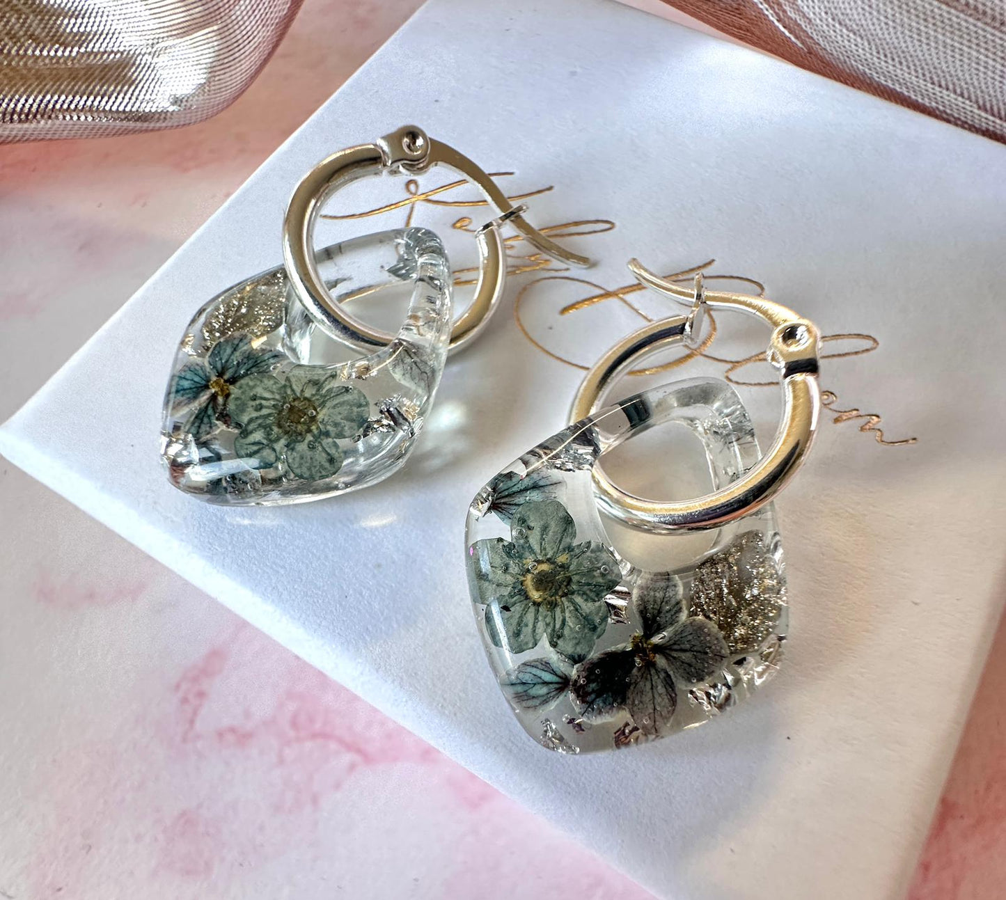Frosted Floral grey diamond earrings