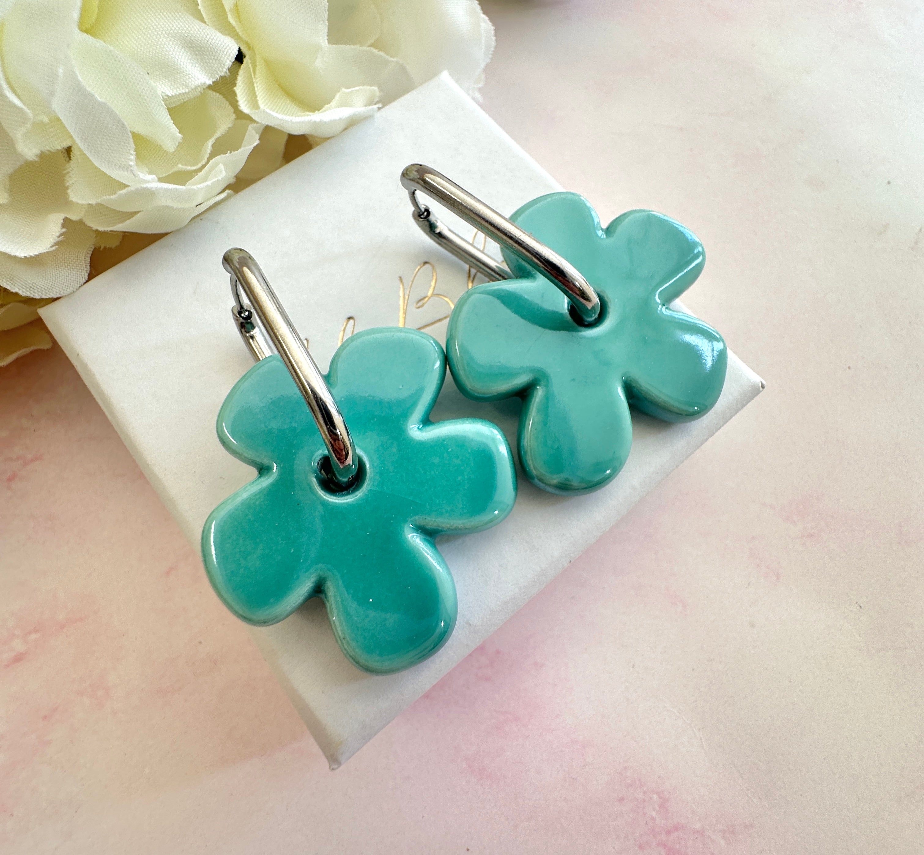 Colourful ceramic Flower earrings.