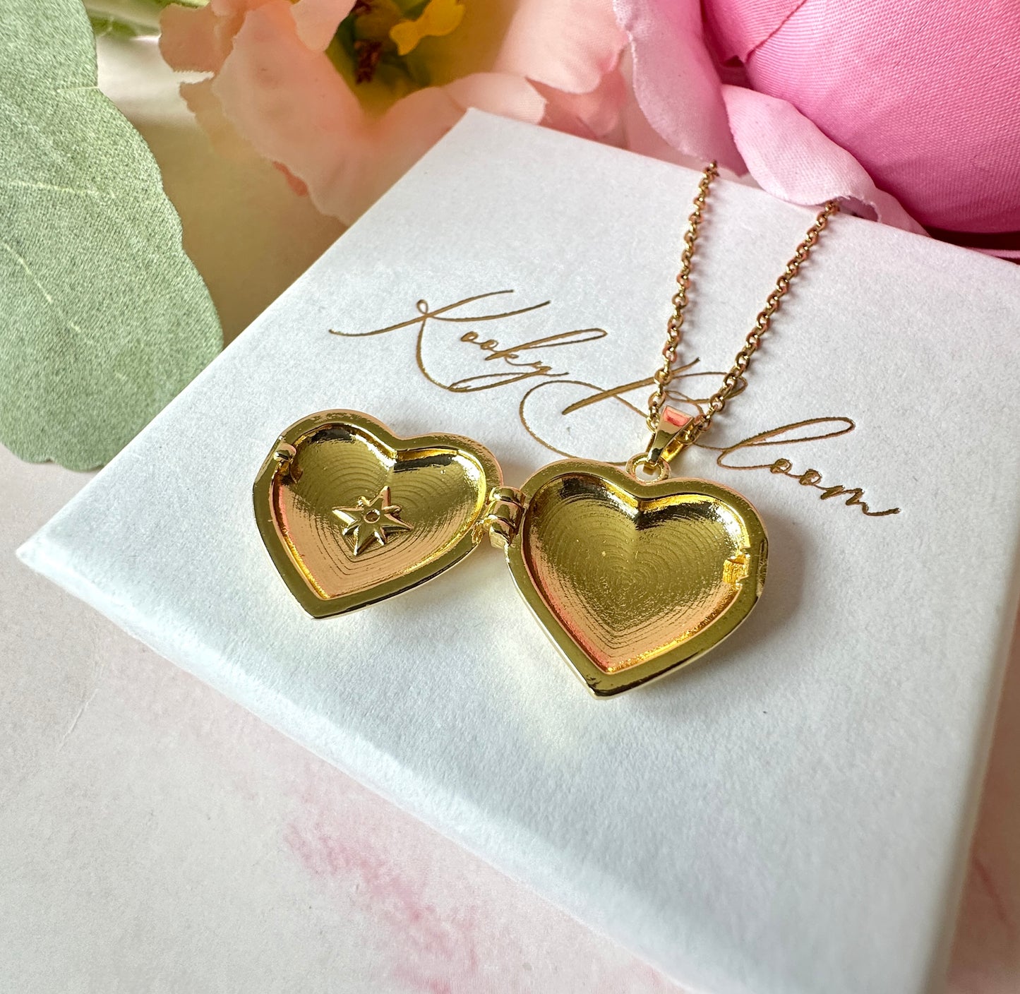 Gold CZ stone Heart Locket Necklace.