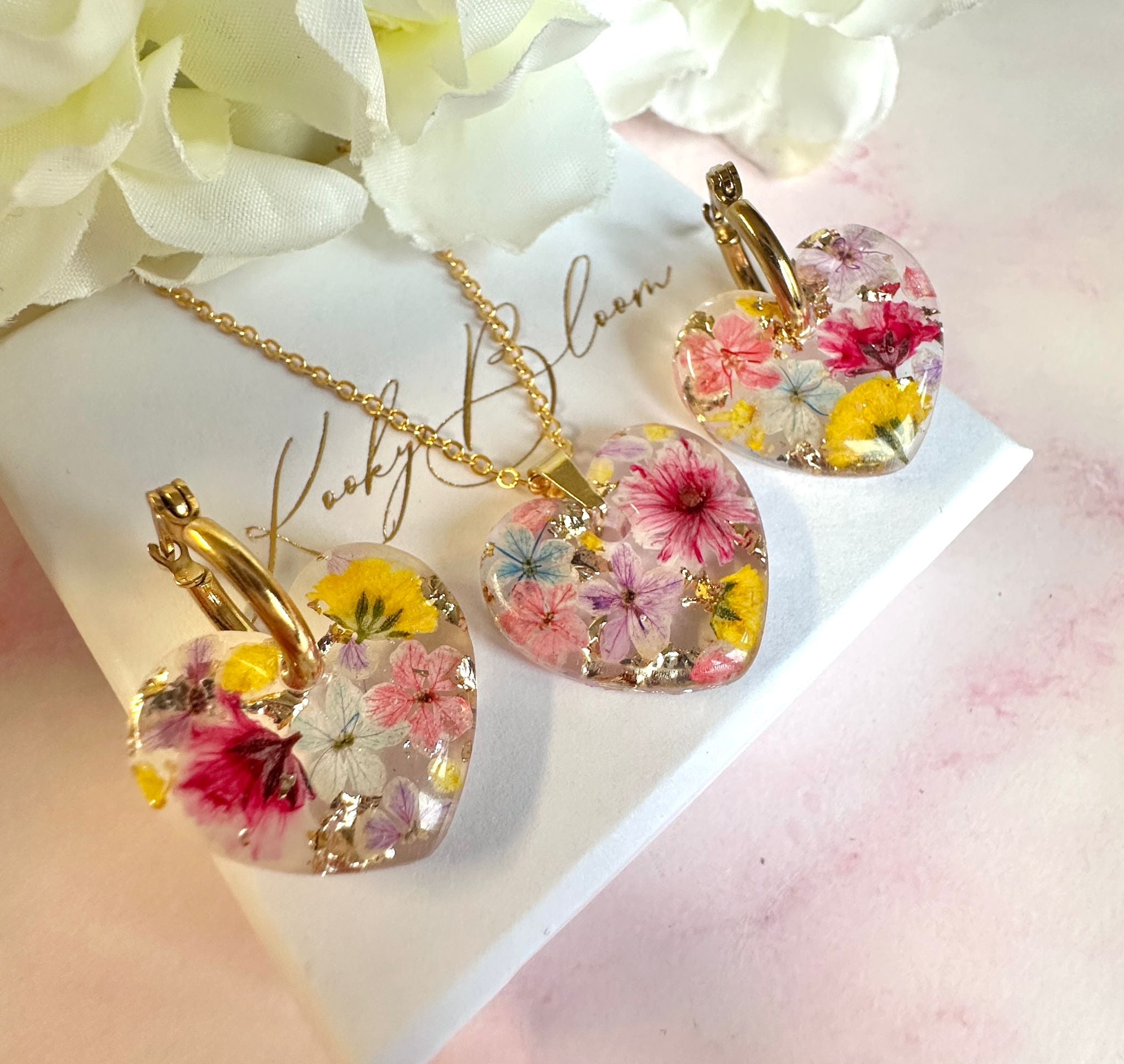 Spring Cocktail Bloom Heart hoop Earrings.