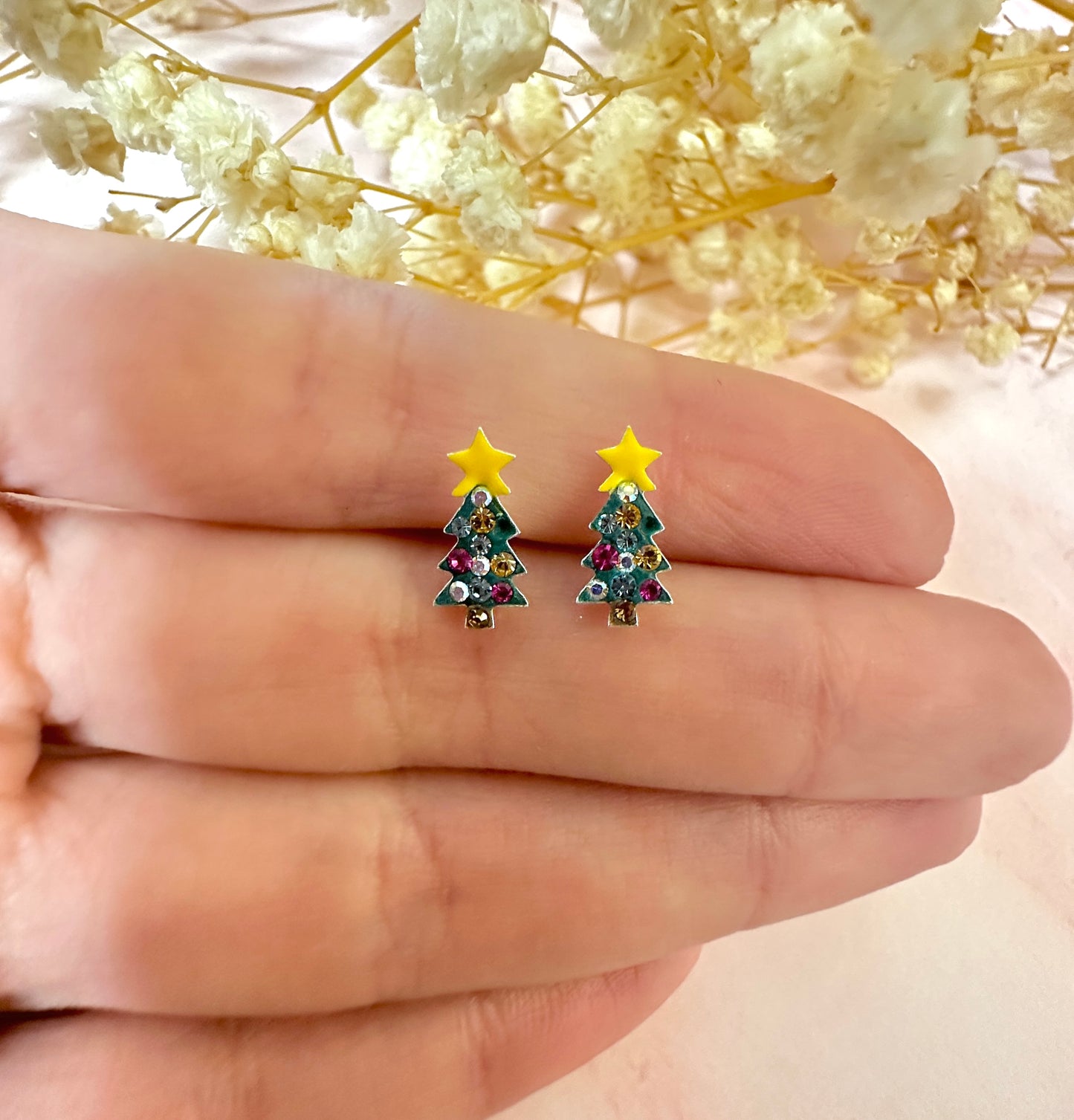 925 sterling silver Fairy light Christmas tree stud earrings.