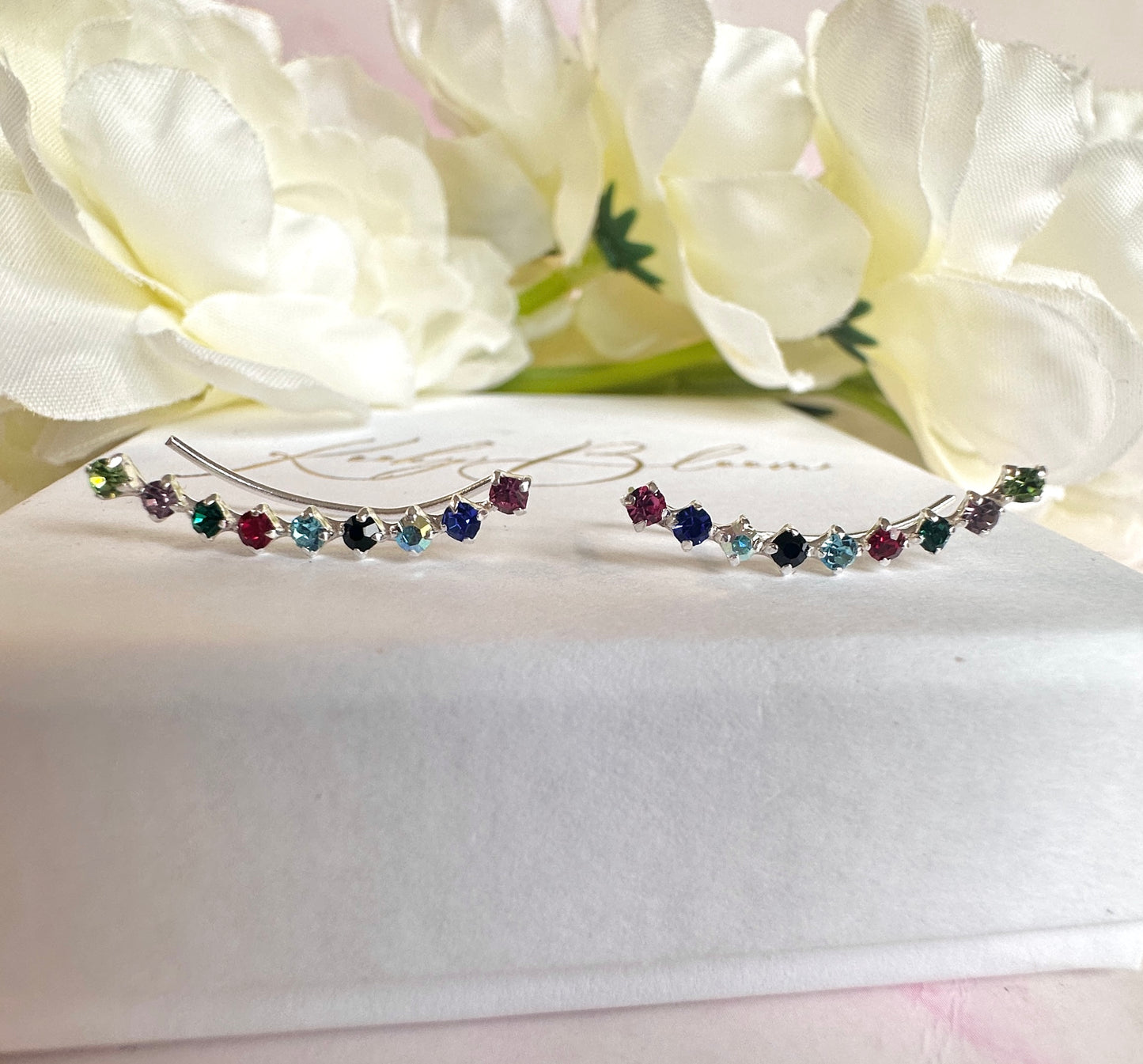 925 sterling silver Multicoloured stone ear Climbers