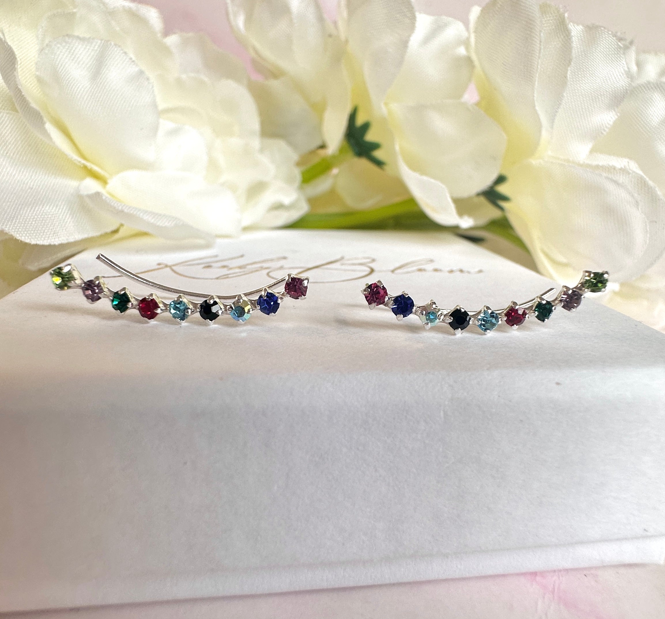 925 sterling silver Multicoloured stone ear Climbers