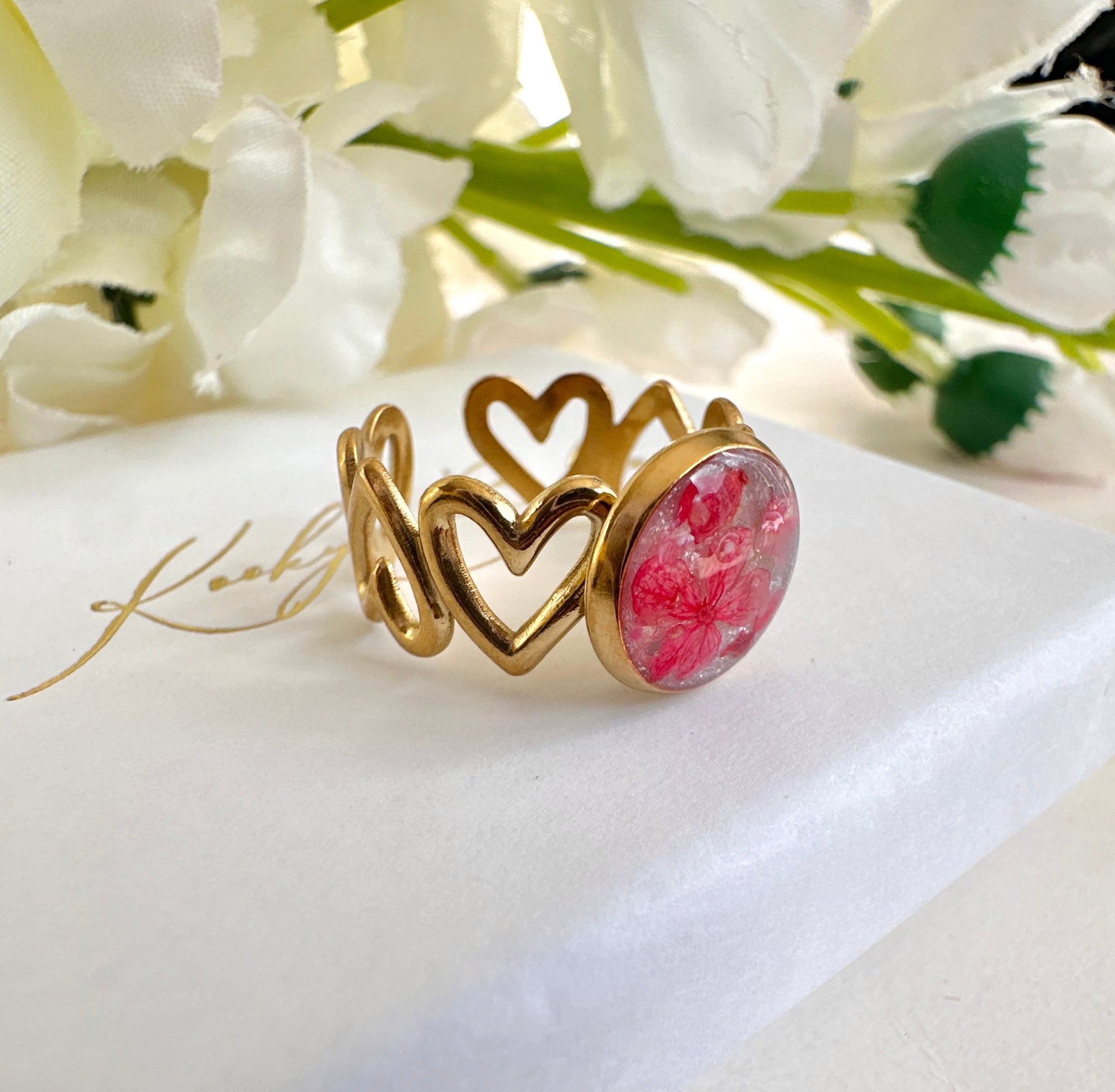 Gold Coral bloom Heart cuff ring.