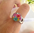 Silver Heart Cut out Multicoloured bloom cuff ring.